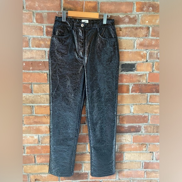 ARITZIA WILFRED vegan leather sparkle shimmer straight leg black pants size 6 - Picture 2 of 7